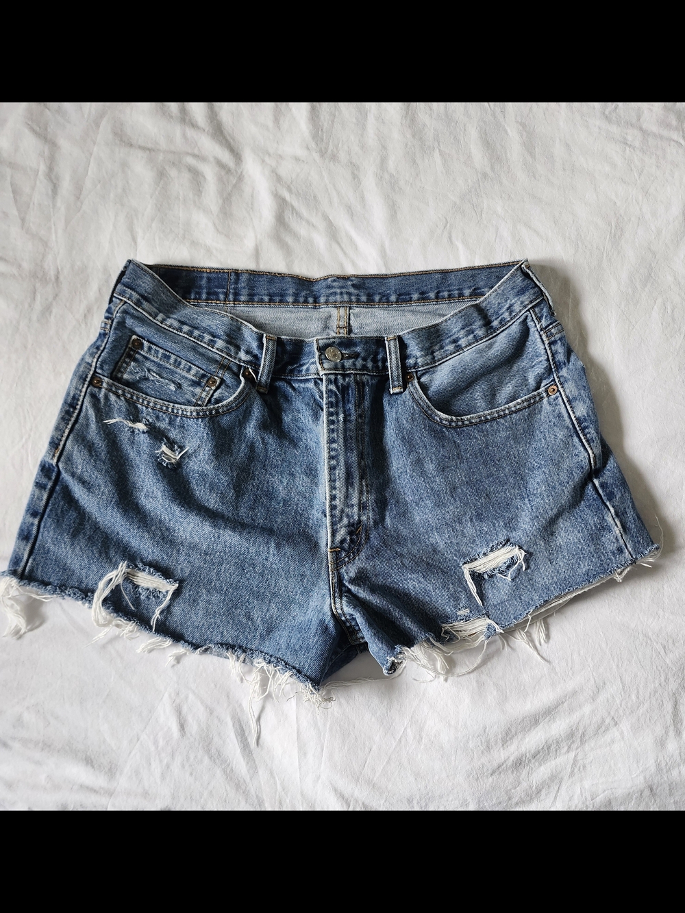 Levi's Distressed Light Blue High Waist Denim Shorts